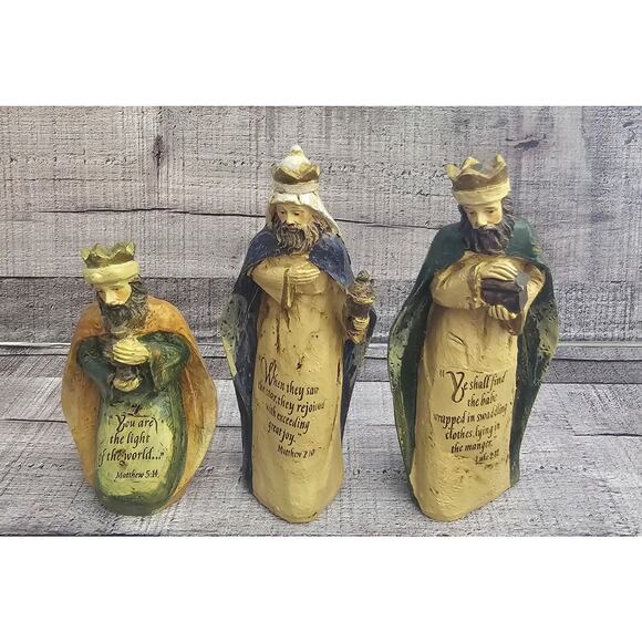 7 Piece Set Resin NATIVITY Bible Verse 6-7" Figurines Old World Style Christmas - Picture 2 of 7